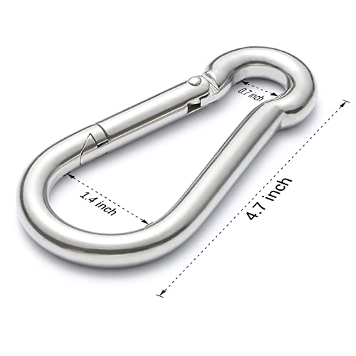 Stainless Steel Spring Snap Hook Carabiner - 304 Stainless Steel Caribeener Clips, Set of 6 - color: Silver, size: 4.7 Inch