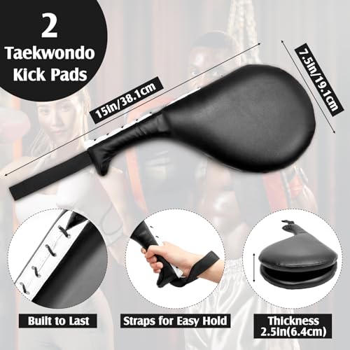 Gemscream 10 in 1 Taekwondo Kick Pad Boxing Training Equipment Set, Focus Pads Boxing Gloves Safety Head Guard Wrist Bands for Kickboxing, Karate, Muay Thai, MMA Training - color: Black