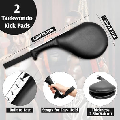 Gemscream 10 in 1 Taekwondo Kick Pad Boxing Training Equipment Set, Focus Pads Boxing Gloves Safety Head Guard Wrist Bands for Kickboxing, Karate, Muay Thai, MMA Training - color: Black