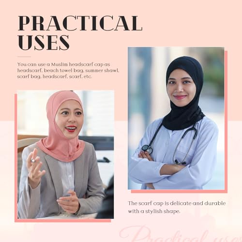 Geyoga Modal Hijab Cap for Women Adjustable Muslim Stretchy Turban Full Cover Shawl Cap Full Neck Coverage Small and medium - color: Pink, Black