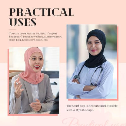 Geyoga Modal Hijab Cap for Women Adjustable Muslim Stretchy Turban Full Cover Shawl Cap Full Neck Coverage Small and medium - color: Pink, Black