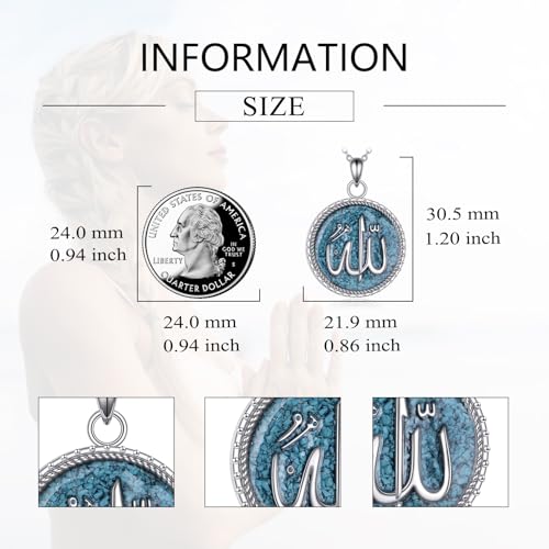 Sterling Silver Islamic Necklace Religious Muslim Pendant Islamic Jewelry Gifts for Men Women - style: Allah