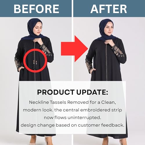 Women's Embroidered Sleeves Abaya and Embroidered On The Side of The Zipper Long Sleeve Floor Length Turkish Fashion - color: Navy Blue, size: Medium
