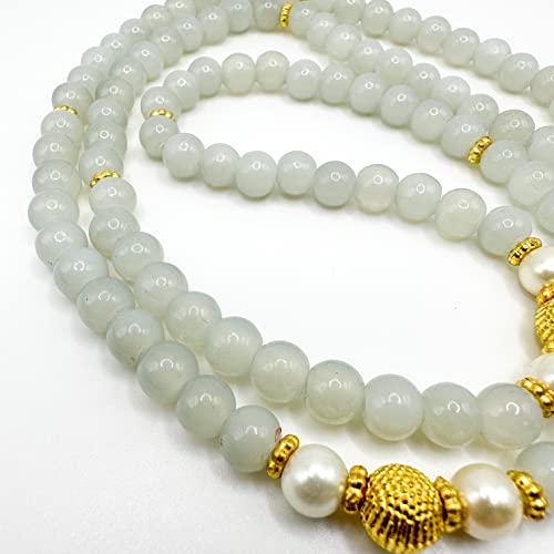 Real Light Grey Pearl Bismillah Islamic Prayer Beads, Natural Stone, 99 Beads, Tasbih, Misbaha, Tasbeeh, Rosary, Misbah, Tesbih, 6mm