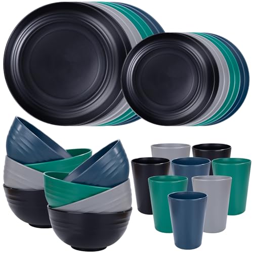 Supernal 32 Pcs Assorted Colors Wheat Straw Dinnerware Set for 8 Camping - color: Blue/Green/Grey/Black, size: 32pcs