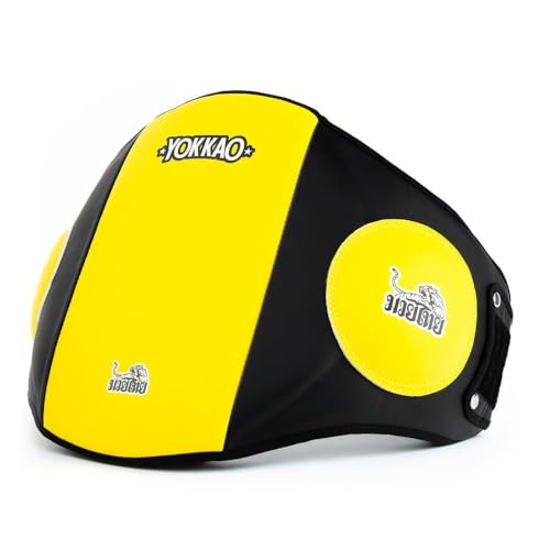 YOKKAO Belly Pad - Leather | Heavy-Duty Padding | Produced at Factory, Thailand | Muay Thai | 5 Colors - color: Yellow/Black