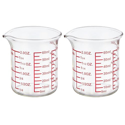 High Borosilicate Glass Measuring Cup-V-Shaped Spout，Glass Measuring Beaker for Kitchen or Restaurant, Easy to Read, 60 ML (2 Oz)-Pack of 2 - size: 60 ML (2 Oz)-Pack of 2