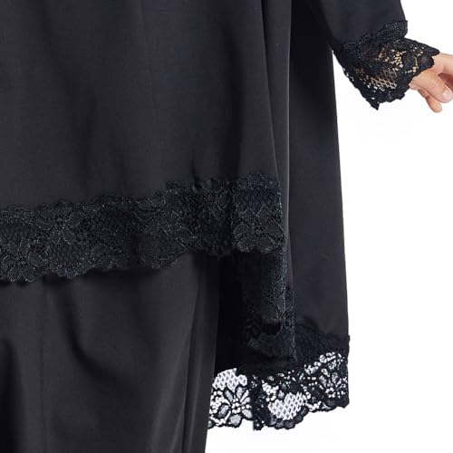 IBTOM CASTLE Little Girls Muslim Prayer Dress Abaya Long Sleeve Full Cover Lace Hijab Kaftan Dubai Islamic Modest Eid Jilbab - color: Black, size: 11-12 Years