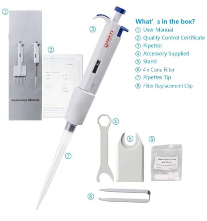 FOUR E'S SCIENTIFIC 1-10mL Pipette, Single-Channel Adjustable Pipettor | Manual Micropipette, Clear Volume Display, Lightweight Ergonomic Design - size: 09 (1-10ml)