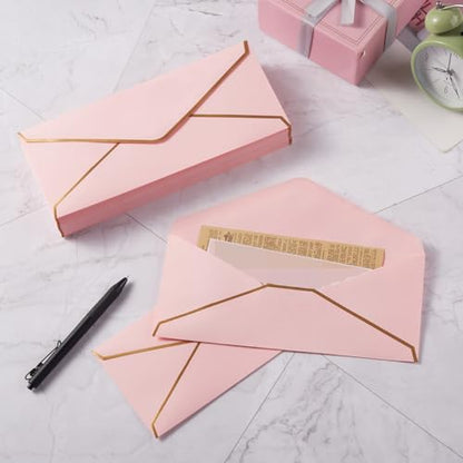 100 Pack #10 Business Envelopes with Gold Stickers, Pink - color: Pink