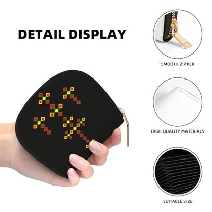 Ethiopian Cross RFID Blocking Semi Circle Card Holder PU Leather Zipper Wallet Pouch Keychain Bag for Women Men, Slim Small Credit Card Case Organizer with 12 Slots - color: Ethiopian Cross4