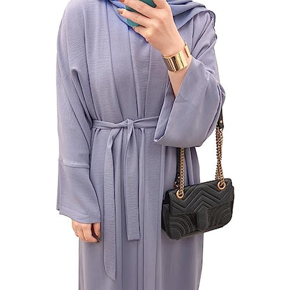 2PCS Women's Muslim Dresses Abaya Islamic Dubai Prayer Dress Robe Long Cardigan Maxi Dress - color: Purple, size: Large