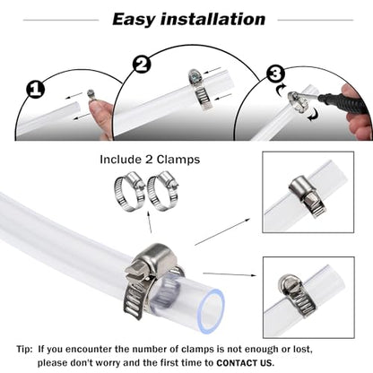 DAVCO 1" ID - 10 ft Clear Vinyl Tubing with 2 Stainless Clamps, Low Pressure Flexible PVC Tube, Heavy Duty UV Chemical Resistant Lightweight Plastic Vinyl Hose, BPA Free and Non Toxic - size: 1"ID, style: 10 Feet