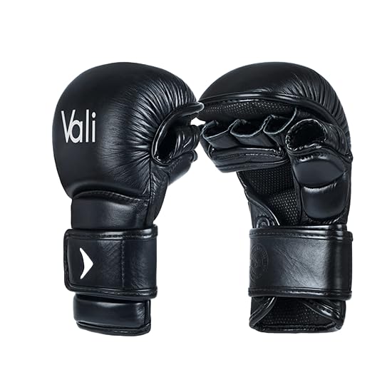 Vali Lancer Leather Hybrid MMA Sparring Gloves 7oz - color: Black, size: 7oz