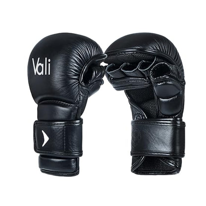Vali Lancer Leather Hybrid MMA Sparring Gloves 7oz - color: Black, size: 7oz