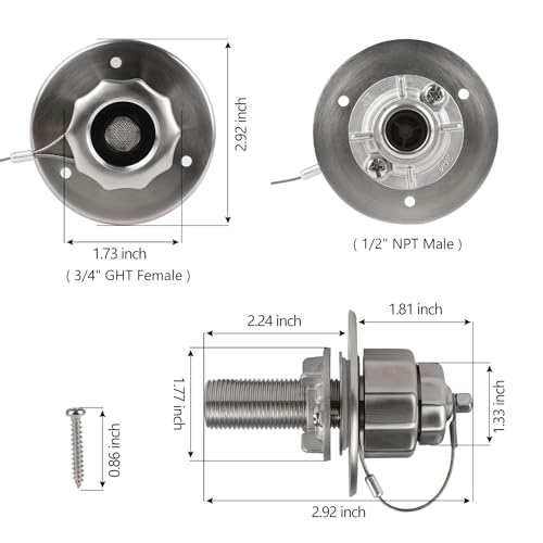 G-Sunny All Metal RV City Water Inlet with Check Valve, RV Water Inlet Replacement, RV Water Fill Inlet,RV Water Inlet Connection for for RV Camper Motorhome Trailer Marine