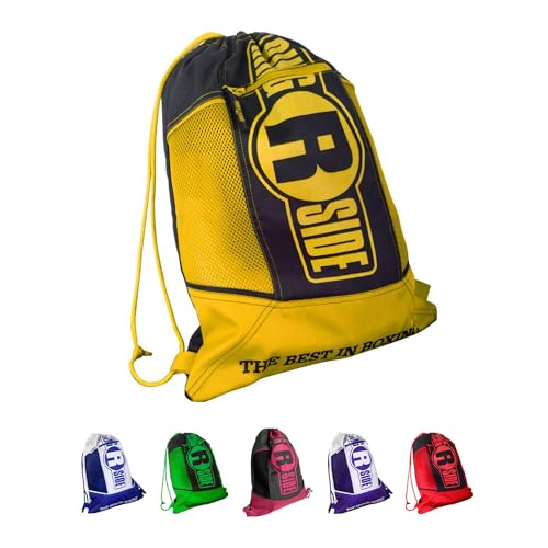 Ringside Boxing Glove Cinch Sack - Lightweight Gym Bag, Yellow/Black | Durable 15"x19" nylon drawstring bag with a zippered front pocket. Perfect for boxing gloves, shoes, and MMA workout gear - color: Yellow/Black
