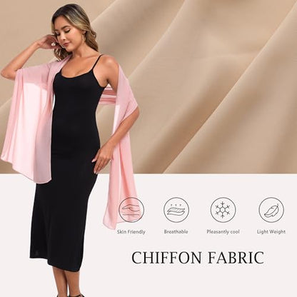 Shawls and Wraps for Evening Dresses Sheer Chiffon Women Elegant Soft Silky Wraps Wedding Bridal Scarf - color: Blush, size: 79*26‘’