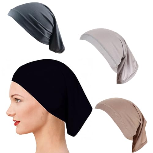 Yeieeo Women's Stretch Tube Hijab UnderCap Solid Color Hijab Headscarf For Women Lightweight Hats Breathable Liner 2pcs/4pcs - color: Wt+be+gy+pk