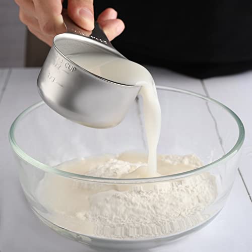 Stainless Steel Measuring Cups Set of 7 Stackable Heavy Duty Measuring Cups for Dry and Liquid Ingredients - color: Silver