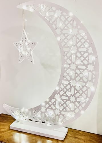 스트링 문 스타 조명 스탠드, 홈 데코 환영 야간 조명, 초승달 나무 장식, 반짝이는 테이블 데코, LED 요정 조명이 있는 큰 나무 달 별 (색상, 미디엄) - color: 색상, size: 미디엄