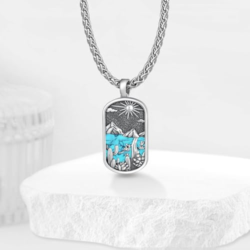 Western Catus/Knights Templar/St Michael/Santa Muerte/Praying Hand/Spartan/Virgin Mary/Tetragrammaton/Wrestlers/Allah Necklace Sterling Silver Dog Tag Necklace Christian Jewelry Gifts for Men - style: Western Cactus