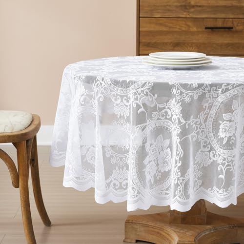 90 Inch Round Gothic White Lace Tablecloth. SHT White 90" - color: White, size: 90" (Round)
