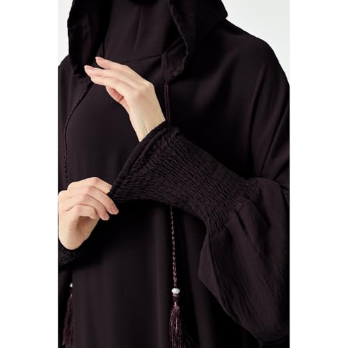 Abaya Muslim Dress Women Prayer Dress Long Sleeve Hooded Loose Maxi Dress Arabian Dubai Islamic Clothes - color: Dark Coffee