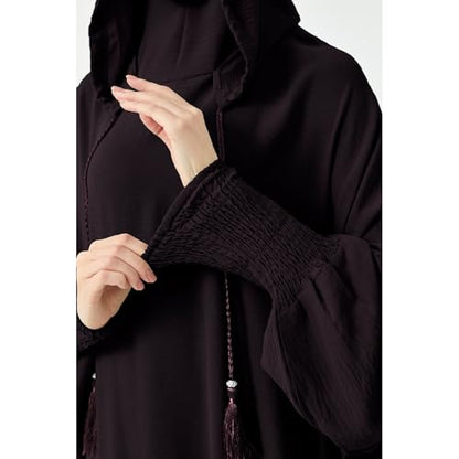Abaya Muslim Dress Women Prayer Dress Long Sleeve Hooded Loose Maxi Dress Arabian Dubai Islamic Clothes - color: Dark Coffee