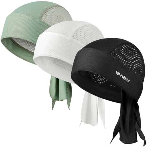 YANIKY Do rag Bandanas for Men, Breathable Skull Caps Dew Rags for Women - color: Black+white+grass Green