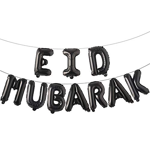 16-Inch Rose Gold Eid Mubarak Foil Balloons Party Decoration Supplies for Ramadan and Muslim Celebration (Black) - color: Eid Black