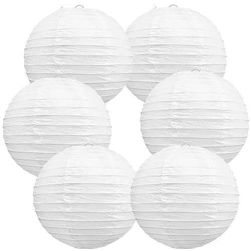 BEISHIDA 12-Inch White Paper Lanterns Decorative Chinese/Japanese Hanging Round Paper Lanterns Lamp for Birthday, Wedding, Christmas, Bridal, Home Decor, Party Decoration (6 Packs) - color: Whtie, size: 12 Inch