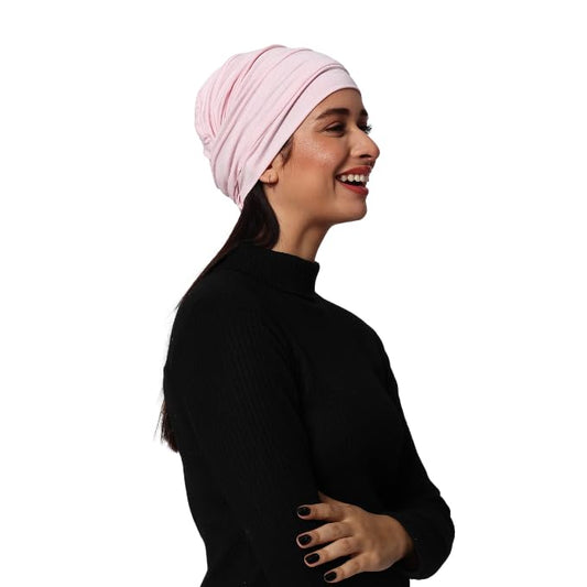 Chemo Silky Soft Slouchy Snood Bamboo Cap Beanie for Women Cancer Hair Loss Turban Hat Chemo Headwear Women - color: Pink