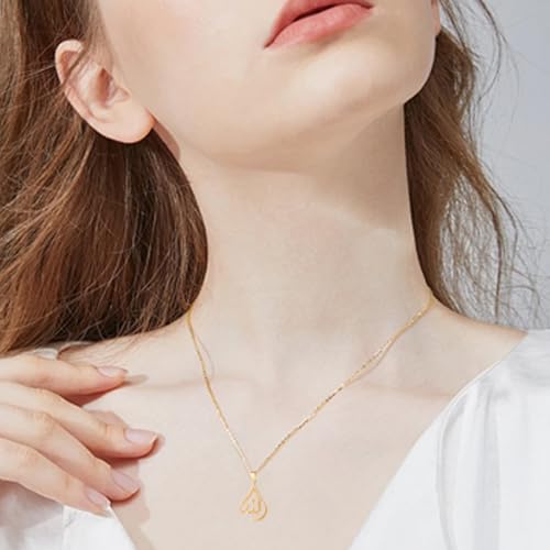 UNIFT Islamic Muslim Allah Layered Necklaces For Women Stainless Steel Charm Water Drop Heart Shape Allah Pendant Double Layer Necklace Islamic Jewelry - color: gold 1