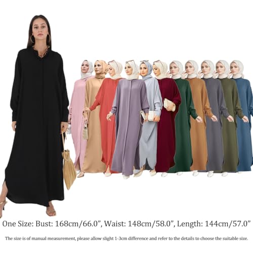 FYMNSI Abayas for Women Muslim Dress Modest Maxi Robe Abaya Kaftan Dresses Eid Prayer Clothes Arabian Islamic Dubai Outfit - color: Grey