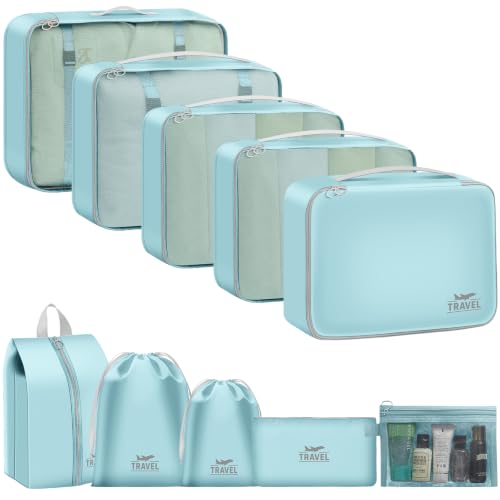 Packing Cubes for Travel 10 Set Luggage Organizer Bags - color: Upgrade Blue, size: 10 Set
