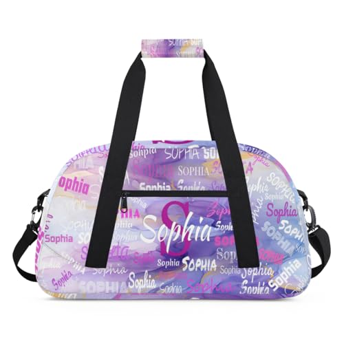 Personalized Gym Bag for Girls, Purple Marble Texture Print with Name | Custom Sport Gym Dance Cheerleading Duffel Bag Training Fitness Bags Travel Duffel Bag - color: Color 25
