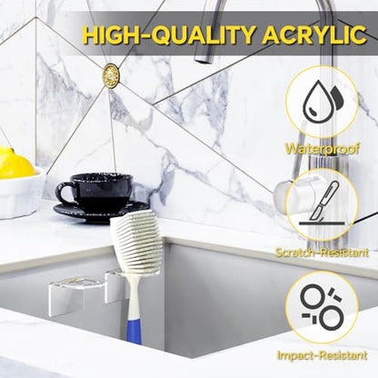 NiHome Sink Brush Holder Clear Acrylic 2 Pack, Adhesive Kitchen Organizer | Durable Design Mounts in Seconds—Fits Scrub & Dish Brushes. Sleek Clear Caddy for Any Sink Type. No Drilling Needed.