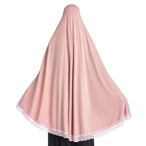 Muslim Women's Instant Big Hijab Jersey Turbans Khimar Abaya Soft Prayer Scarf, 1pc Lace - color: Pink, size: Large