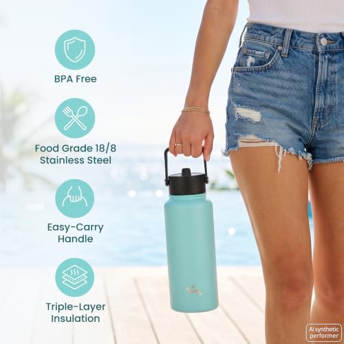 Konokyo Insulated Water Bottle 24oz Stainless Steel Sport Bottles with 3 Lids,Light Blue - color: Light Blue, size: 24 Ounces