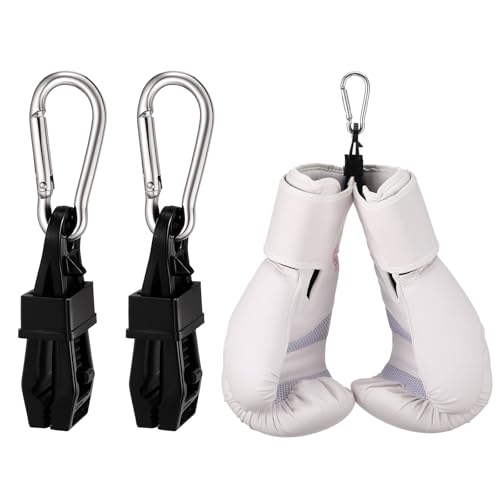 Novabright Boxing Glove Clip Holder with Carabiner Heavy-Duty No-Slip Clamp for Hanging MMA Muay Thai and Boxing Gloves on Backpacks or Gym Bags Quick-Dry Carrying Hook for Training Gear, Black