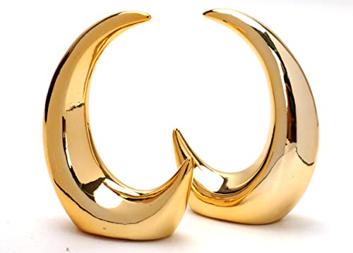 2 Pieces Gold Small Animal Statue Moon Statue Decor Modern Style Ceramic Moon Figurines Statues for Home Decor Accents Living Room Office Table Bookshelf Desk Bedroom Decorative Objects - size: moon