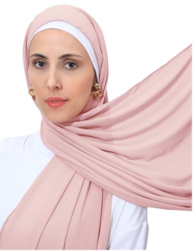 Heavy Not Easily See Through Long Chiffon Hijab Scarf for Women, Amazing Smooth Muslim Head Scarves - color: Light Pink