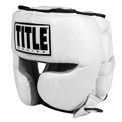 TITLE Boxing Leather Sparring Headgear - MMA & Muay Thai Protection - color: White, size: Standard
