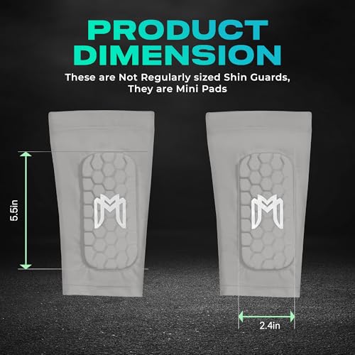 MediCaptain Mini Shin Guards Soccer – Built in Shin Pad Sleeves for Mens, Women, Teens - Small Shin Guards - Lightweight, Breathable Shin Defender Leg Protection - color: Gray, size: Maxi (5.5 x 2.8 in)