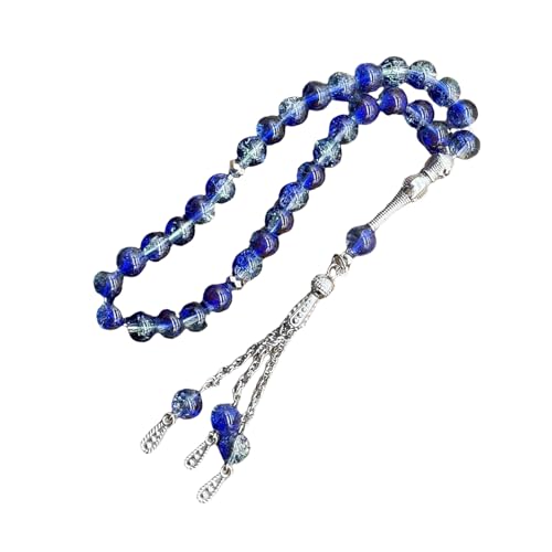Islamics Prayer Beads 33 Tasbih Ice Cracked Glass Rosary Necklace for Muslims Worship and Spiritual Reflection Daily Worship Tasbih - color: Royal Blue