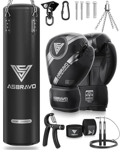 Punching Bag for Adults, 4ft PU Heavy Boxing Bag Set 12OZ Gloves for MMA Muay Thai Kickboxing Training Home Gym, Martial Art (Unfilled) - color: Black