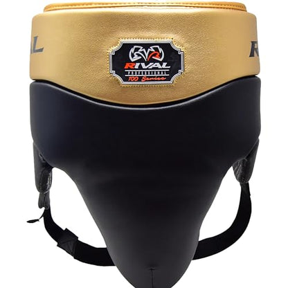 RIVAL Boxing RNFL100 Professional No-Foul Groin Protector with Laces, Dual Waist Straps, Ultra-Lightweight Construction, and Super-Rich Microfibre PU - color: Black/Gold, size: Small