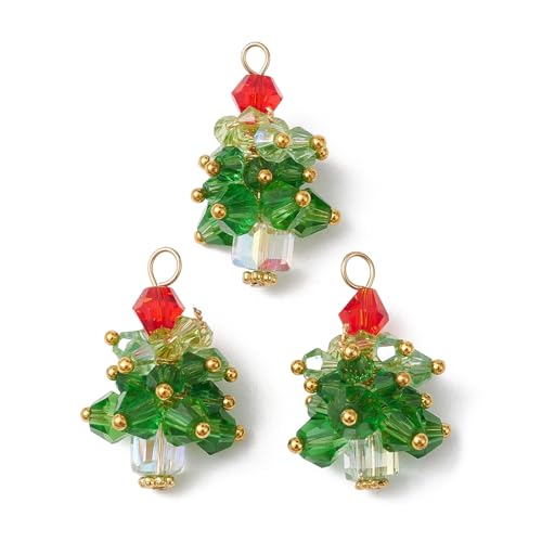 LiQunSweet 20 Pcs Christmas Tree Glass Crystal Charms with Beads and Findings for Handmade Christmas Gifts Party Home Decoration - color: Christmas Tree Glass Charms_20Pcs