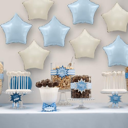 Blue White Star Foil Balloons,12Pcs 18Inch Star Shaped Balloons - color: Baby Blue White